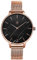 Alienwork Armbanduhr Damen Roségold Metall Mesh Armband Edelstahl Schwarz Ultra-flach Elegant
