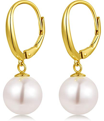 Perlenohrringe Gold Perlen Ohrringe Silber 925 Hängend Gold Perlen Ohrringe für Damen Hängende Tropfen Hänger Weißgold Perlenohrringe