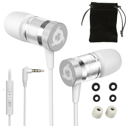 KLIM Fusion i öron med mikrofon - Hållbar - Innovativ: In -ear hörlurar med minneskum - Ny version - 3,5 mm Jack - Sportspel i öronhörlurar - White