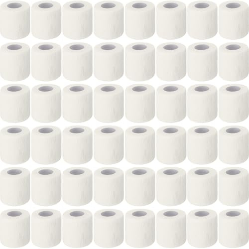 Treela 96 Pack Self Adhesive Bandage Wrap 2 Inch x 5 Yard Self Adherent Cohesive Bandages Elastic Athletic Sports Tape Breathable Wound Tape for Stretch Athletic Wrist Ankle (White, 2 Inch x 5 Yard)