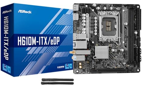 ASRock H610M ITX/eDP, Intel H610, 1700, Mini ITX, 2 DDR4, HDMI, DP, eDP, Wi-Fi, PCIe4, 1x M.2