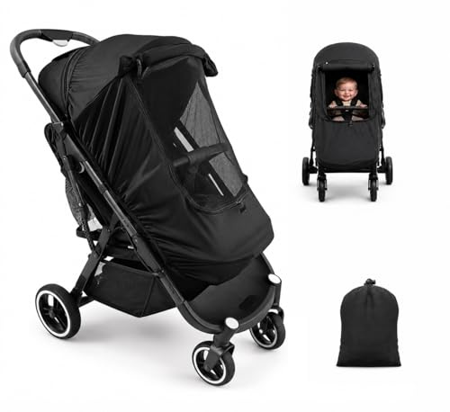 Bighan Pram Sun Shade, Universal Breathable SunShade with Detachable Viewing Window for Strollers Pushchairs, Black