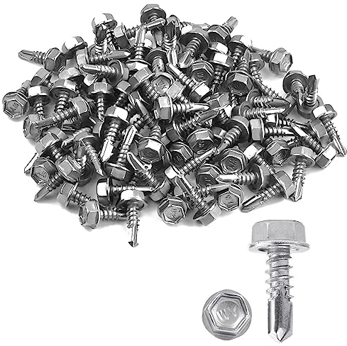 HAOMEEDUO 100 Tornillos Autorroscantes Hexagonales para Metal M4,8x16mm Tornillo Autorroscante para Chapa Tornillos de Acero Inoxidable Hex Head Autorroscante Tornillo de Acero para Paneles de Tejado