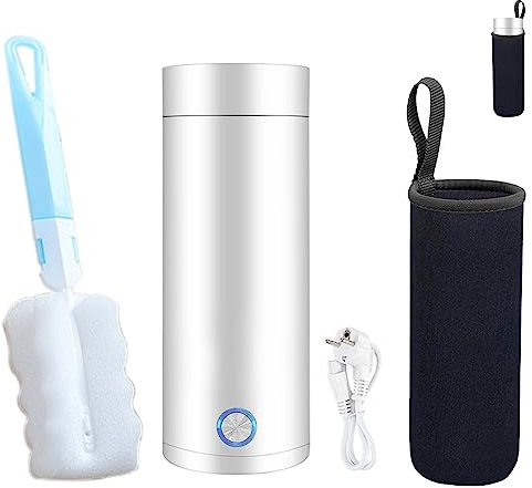 Nizirioo Tragbarer Wasserkocher Elektrisch Reisewasserkocher: Reise-Elektrisch-Wasserkocher, 400 ml, 3 in 1 Mini-Thermoskanne 304 Edelstahl-Liner für die Zubereitung von Tee, Kaffee Babymilch