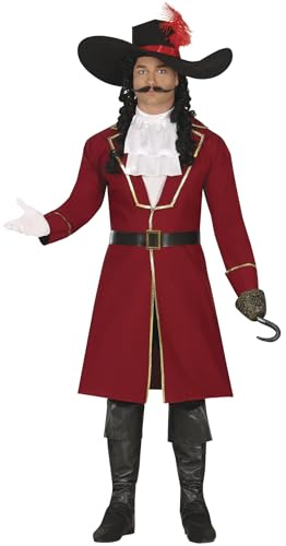 FIESTAS GUIRCA | Costume Captain Corsair Adulte (52-54/L) - Veste, Ceinture et Plastron - Costumes de Pirate et Aventure pour Halloween, Carnaval et Fêtes de Cinéma - Idéal pour Hommes - Rouge et Noir