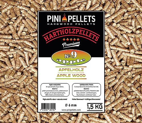 PINI Grillpellets № 9 Apfel 1,5 kg BBQ Hartholzpellets zum Grillen Räuchern Smoken
