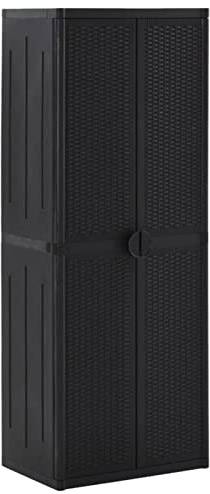 Homgoday Armadietto da giardino nero 65 x 45 x 172 cm in rattan PP, mobili da giardino, organizer per attrezzi da esterno, contenitore per patio, cortile, cassettiera, terrazza, armadio 3329