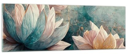 Quadro su Vetro Fiori Art Deco Loto Stampe da Parete in Vetro 90x30cm Quadri Moderni Soggiorno Camera da Letto Cucina 1 pezzo Piccoli Decorazione Murale Wall Art Grafica Immagini GAB90x30-5976
