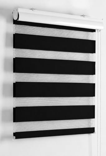 Funky Gadgets Day & Night Zebra Roller Blind, Black 243W x 165Hcm | Dual Layer Fabric Zebra Blinds for Windows, Day & Night Roller Blinds with Light Filtering and Adjustable Privacy Control