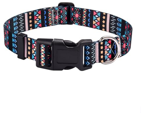Mihqy Dog Collar for Medium Dogs, Fashion Design, Black Bohemia,M | Neck Fit 12.9-21.6, Multiple Patterns,4 Sizes for Small Medium Large Dogs, Comfortable for Walks and Outdoor Hikes
