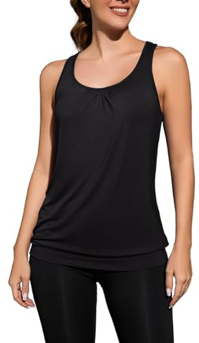 WANGZHI Tank Top Damen Yoga Shirt Sport Tanktop Ärmellos Fitness Oberteil,Black,XL