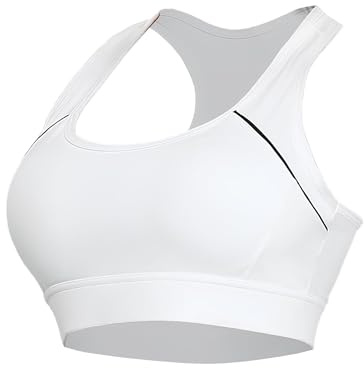 Paeceioni Sports Bras Women High Impact, Seamless Racer Back Padded Support Comfort Bra, Adjustable Running Bra Women High Impact, Ladies Sports Bras for Yoga Gym Workout Fitness White(M)