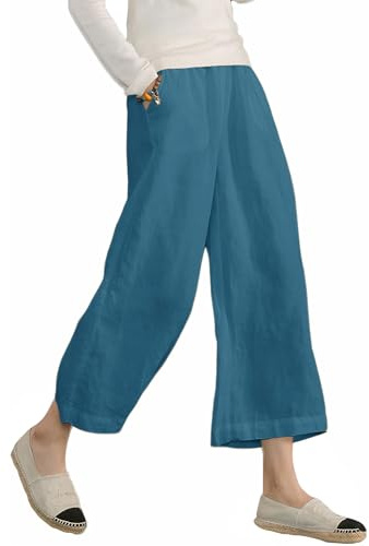 ECUPPER Womens Plus Size Cotton Capri Loose Trousers Teal 26