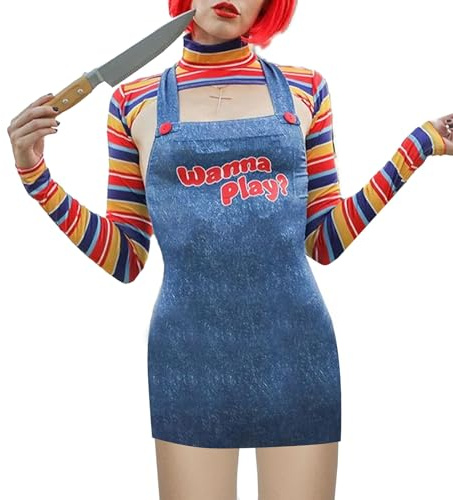 Edhomenn Kvinnor 2 st halloween kostymer skrämmande mardröm dödare docka chucky docka filmkaraktär bodysuit set, 03 blå, M