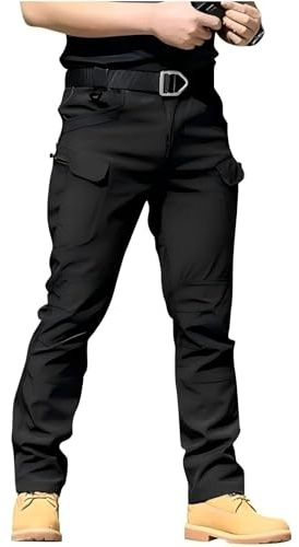 Lengender - Pantaloni cargo da uomo, multitasche, cerniera sottile, da combattimento, da lavoro, impermeabili, militari, tattici, Nero , XL