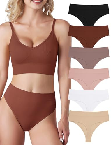 Evolyline 6-pack string, tanga, dam, magkontroll, kalsonger, tanga, dam, sömlösa stringar, tanga, set, hög midja, underkläder, kvinnor, bomull, string, ventilerande, mjuka trosor, 2 flerfärgad, L