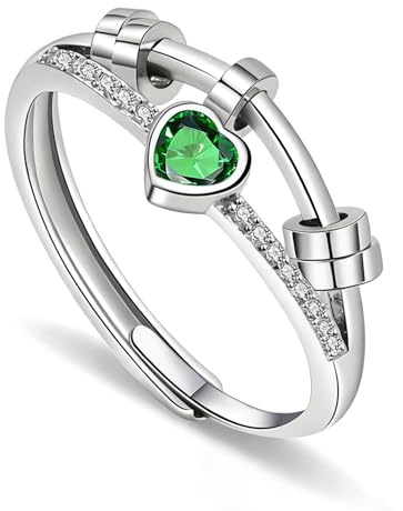 GAZIL Justerbar Dubbellagers Fidget Ring, Silver Ångestring för Kvinnor med Cubic Zirconia Alla hjärtans dag