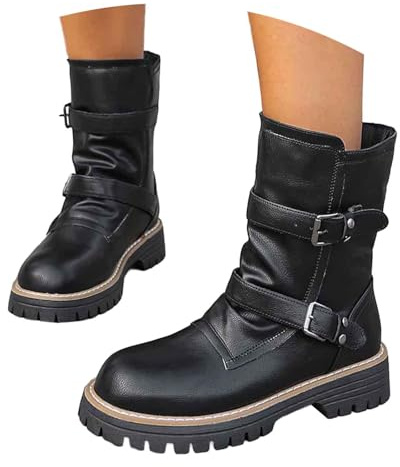 Generisch Stivaletti da donna con fibbia, eleganti, in pelle scamosciata, a mezza altezza, a punta, O nero., 41 EU