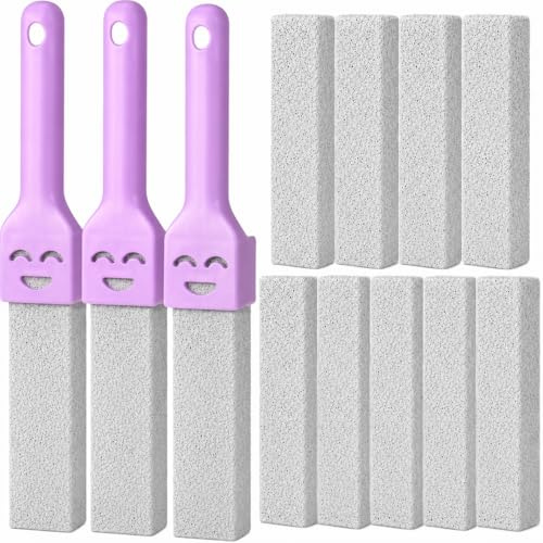 Toilet Pumice Stone with 1 Handle, 3 Pack - Heavy Duty Cleaning Pumice Stones for Toilet Bowl Limescale, Rust & Hard Water Stains | Safe on Porcelain, Sinks, Tiles & BBQ Grills