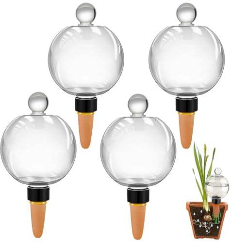 4PCS 500ML Plant Watering Globes with Lid, Large Capacity Terracotta Watering Spikes, Slow Release Self Watering System, Automatic Plant Watering Devices Feeder for Indoor Outdoor Potted Plants