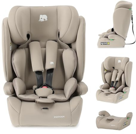 Deryan Carter i-Size - Asiento infantil para coche (75 – 150 cm, grupo 1/2/3, con cinturón de fijación, protección contra impactos laterales, reposacabezas ajustable, funda extraíble, 1,5 a 12 años