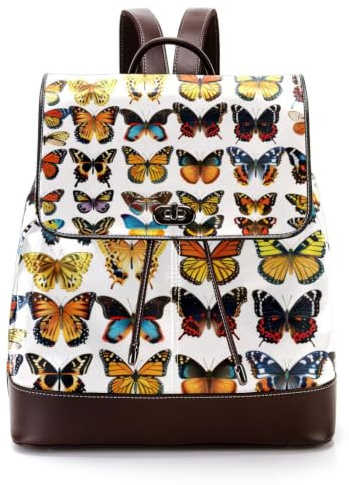 Collezione di farfalle colorate modello PU pelle zaino borsa per adulti, moda unisex studenti universitari cartella cartella scuola, Multicolore 01, 27x12.3x32cm
