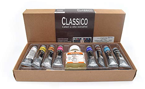 Maimeri Classico - Einführungsset mit 8 x 20 ml Aluminiumtuben + Malmittel + Pinsel