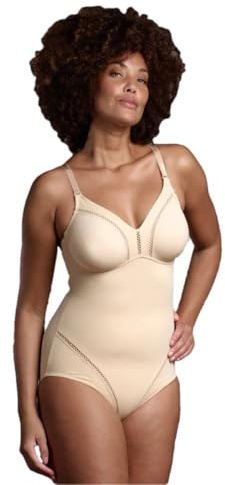 LEPEL Body Contenitivo Liscio Senza Ferretto in Microfibra Elastico con Coppa C Preformata con Elegante Motivo Decorativo Art.Dafne (3, Nudo)