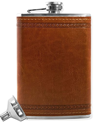 OUTDOOR SAXX Flasque en acier inoxydable 260 ml, design en cuir élégant, avec entonnoir, boîte cadeau