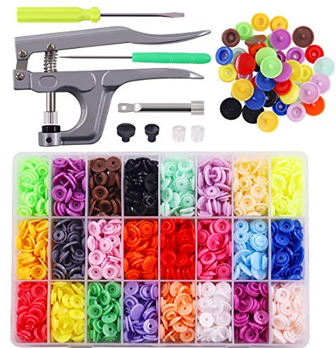 Glarks Set di 384 bottoni a pressione in plastica con pinze a pressione per cucito, bavaglini, cappotti antipioggia
