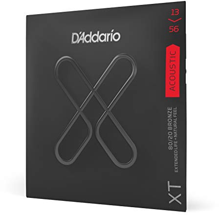 D'Addario Acoustic Guitar Strings, XT 80/20 Bronze Coated, XTABR1356, Medium Gauge 13-56, 6-String Set, Pack of 1