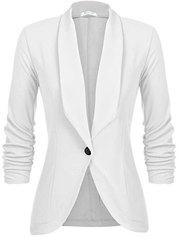 UNibelle Blazer Elegante Donna Maniche 3/4 Giacca da Abito Business Casuale Cardigan Cotone Blazer S-3XL (bianco, M)
