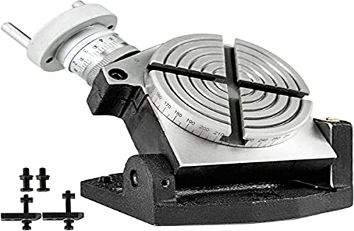 BestEquip Tavola Rotante TSK4 Tavola Rotante Verticale Orizzontale con Piastra Divisoria 100mm/4pollici 4 Slot per Fresatrice per Foratura Fresatura con Chiavi e Viti, Argento