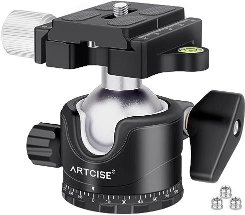 Low Profile Tripod Ball Head 36mm Stability Panoramic Tripod Head 360 Rotating Metal Ballhead with 1/4 inch Arca QR Plate for DSLR Cameras Tripods Monopods Camcorder Slider Max Loading 44.1lbs/20kg