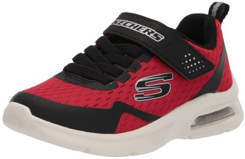Skechers Jungen Microspec Max Torvix Sneaker, Red Black Textile Trim Silver Trim, 28 EU