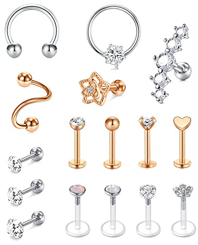 Rajnard 16 g rostfritt stål helix tragus örhängen broskörhängen Cz Tragus helix piercing stift för kvinnor män piercing smycken, 16g, Rostfritt stål