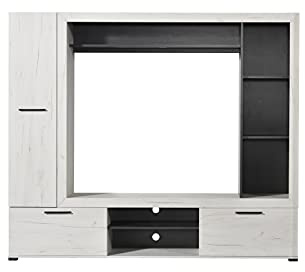 Arredo Stock Parete attrezzata soggiorno per tv bianco venato, LAP 195x171x35 cm