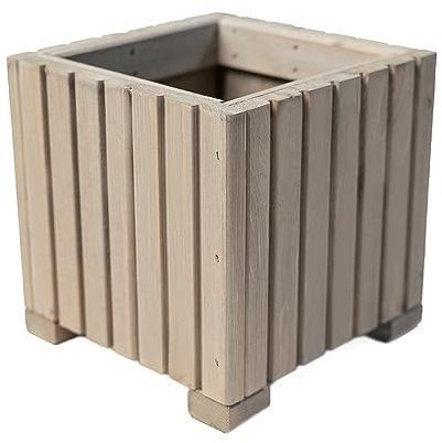 BOGATECO Jardinera de Madera | Maceta 25 x 25 x 25 cm | Para Hierbas en Hogar, Jardín, Balcón, Terraza | Con Inserto de Plástico | Impregnada | Gris