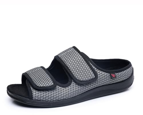 Fudaolee Sandalias Hombre Mujer Zapatillas de Estar por casa Zapatos Diabéticos Antideslizante Zapatillas Ortopédica para Ensanchar Respirable Ajustable Artritis Edema Zapatos Hinchados