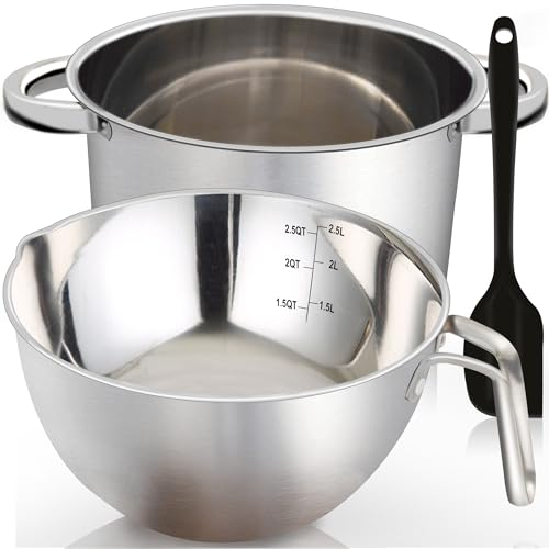 Marsheepy Double Boiler Pot Set, 2.3 Quart Mixing Bowl for Melting Chocolate, 4000ml 304 Stainless Steel Pot with Silicone Chocolate Melting Spatula,
