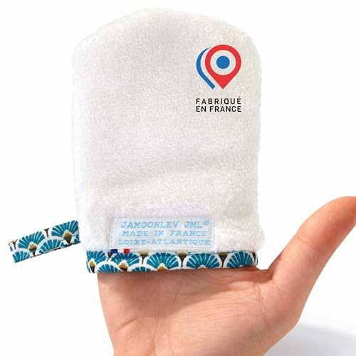 Gant Démaquillant Nettoyant Visage, JaMoonLBV JmL® Fabrication Française - Peaux Sèches & Sensibles - Lavable & Réutilisable - Doux et Confortable - Retire Maquillage et Impuretés