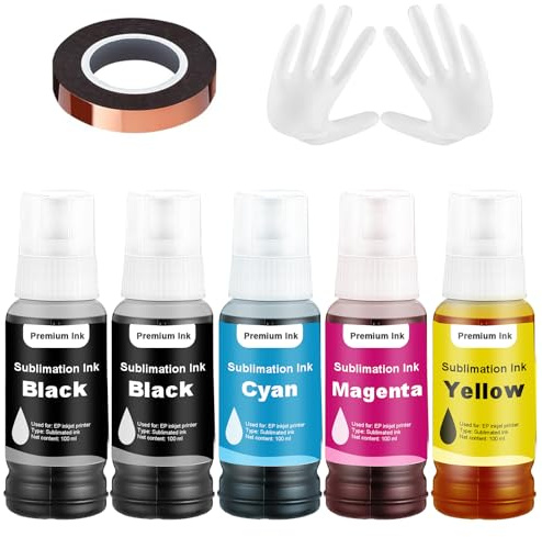 Sublimation 102 104 encre compatible avec Epson ET-2400 ET-2720 ET-2760 ET-2800 ET-2803 ET-2815 ET-2820 ET-2830 ET-2840 Imprimantes à jet d'encre pour tasse, gobelet, T-shirts Transfert de chaleur(5P)