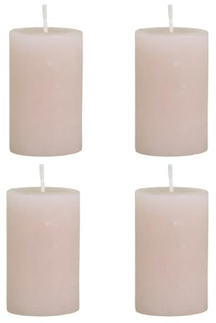 4er Set Macon rustikale Stumpenkerze Kerze Antik Altarkerzen 100% Paraffin lange Brenndauer H8/D5 cm Rosa
