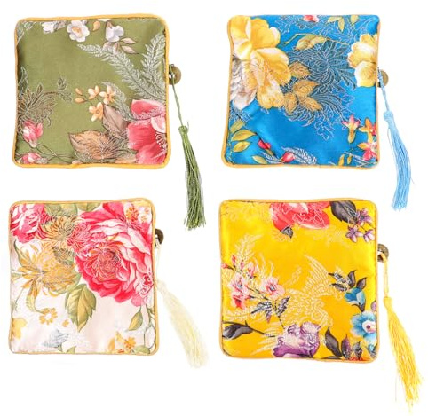 MAGICLULU 4 Piezas Bolsitas Joyeria Pequeñas De 4.52X4.52 Pulgadas Bolsa Para Guardar Joyas Portátil Con Bordado Chino Ideal Para Organizar Accesorios