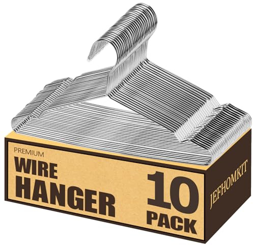 Wire Hangers,Heavy Duty Clothes Hanger,Silver Metal Hangers,Stainless Steel Coat Hanger with Non Slip Notch,Ultra Thin Space Saving Wire Hanger 16.5 Inch (10Pack)