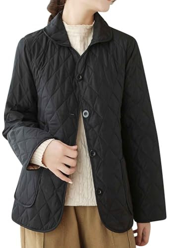 NSICBMNO Black Winter Jacket For Women Uk Puffer Jacket Bomber Cotton Quilted Lightweight Puffer Coats Baggy Button Up Cardigans Stand Collar Warm Coat Outwear Plus Size