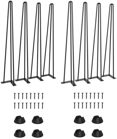 Hairpin Table Legs 28 inch - 2 Sets Metal Desk Legs Industrial Style Heavy Duty Steel Furniture Leg with Rubber Feet Protector for Side Tables/End Tables/Nightstands/Bench/Stools DIY (Black, 8 PCS)