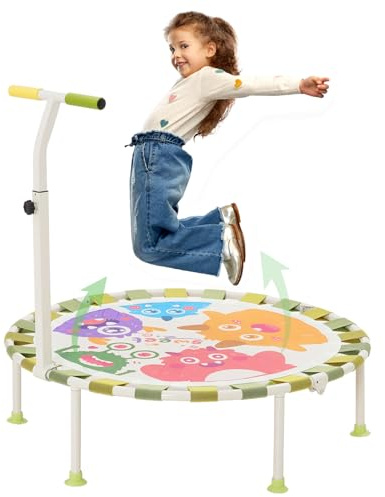 Trampolín Infantil de Interior y Exterior Ø101cm, Mini trampolín Plegable para Fitness con asa de Espuma Ajustable en 3 Posiciones y ventosas Antideslizantes, Carga máxima 250 kg(Verde)