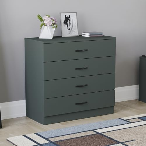 Vida Designs Riano 4 Drawer Chest of Drawers, Metal Handles and Runners, Anti-Bowing Drawer Support, Bedroom, Nursery Furniture, Jasper Green