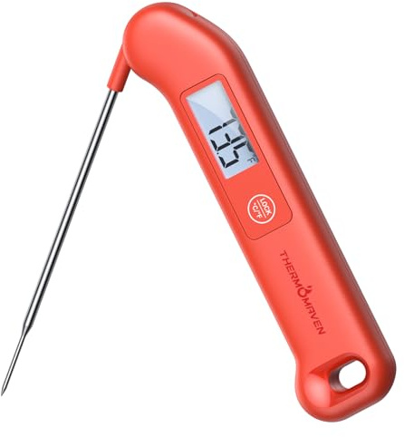 Professional Meat Thermometer Digital, ±0.5℉ NIST Certified Accuracy, Instant Read Food Thermometer for Cooking Grill, Fully Waterproof, Auto-Rotate Backlit Display, Motion-Sensing On/Off, Red